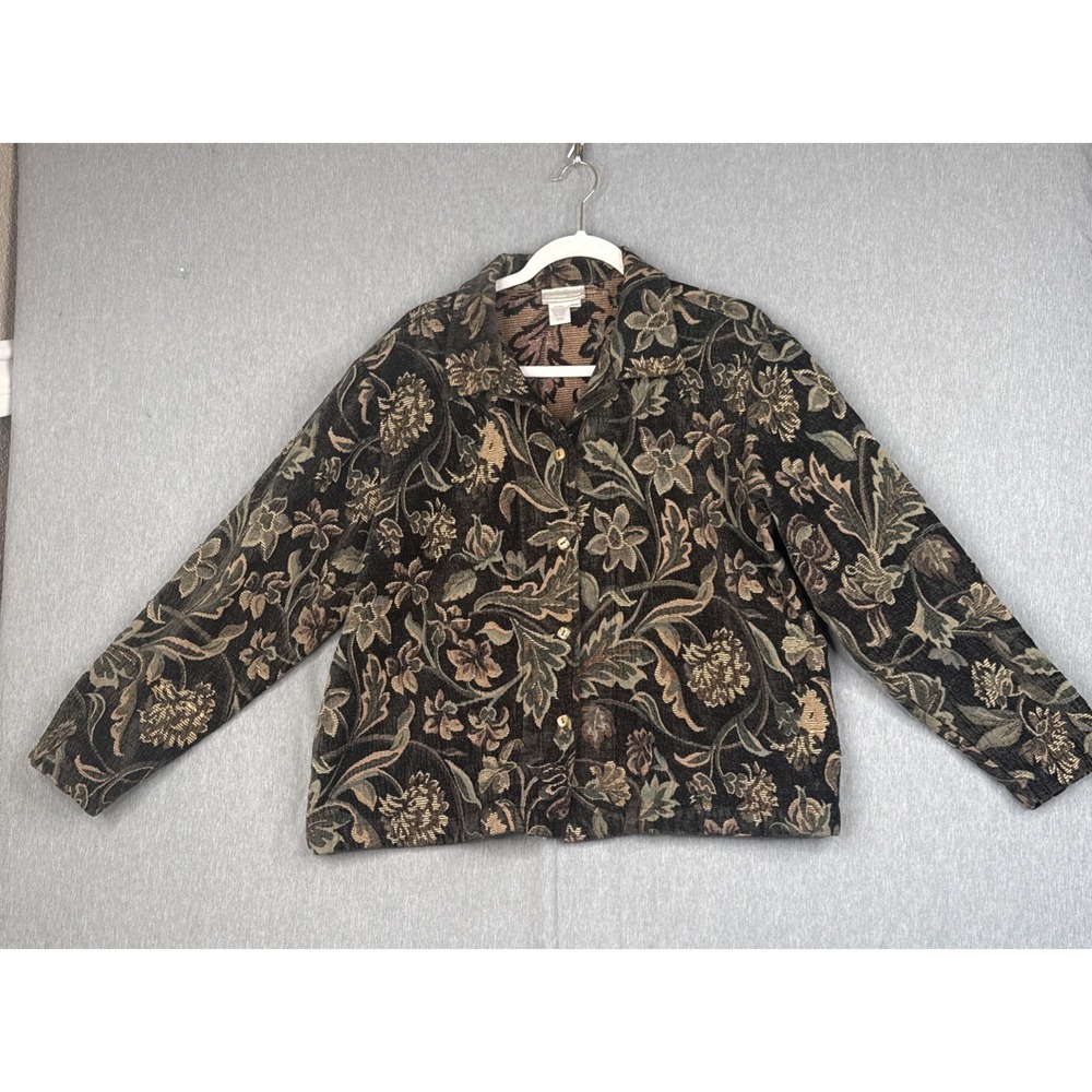 Coldwater Creek Petite XL  Floral Tapestry Button Jacket Hippie Boho Artsy Y2K